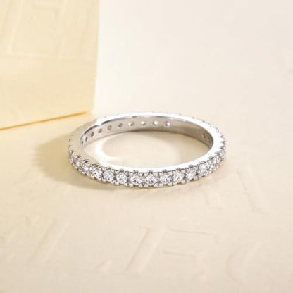 Cubic Zirconia Eternity Wedding Band Rings Round Cut 5A Grade D Color CZ Stacking Band Engagement Promise Rings for Women - style: Round band-a