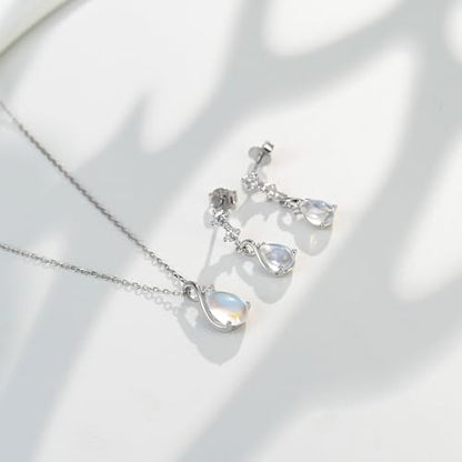 immobird 925 Sterling Silver Infinity Birthstone Jewelry Set Teardrop | Birthstone Necklace and Earring Set, Small Pear-shape Pendant, Drop Earring, Timeless Gift for Her, Daily Wear, Nice Gift Box - color: 06-Jun.