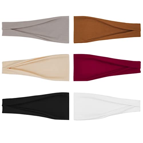 YONUF Fashion Headbands For Women Wide Headband Yoga Workout Head Bands Hair Accessories Band 6 Pack - color: Solid1