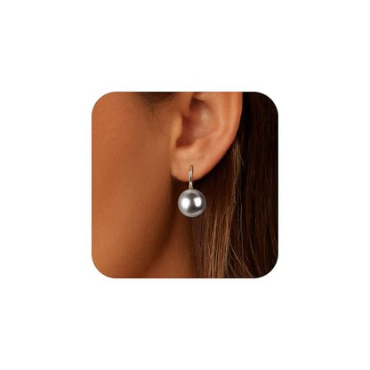 Pearl Drop Earrings for Women | S925 Sterling Silver-plated Hook Dangle Earrings, Lightweight Hypoallergenic Classic Round Pearl Jewelry Gift - color: Silver Hook-Gray Pearl, size: 12mm
