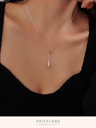 S925 Silver Women's Bar Necklace/Double Circle Layered Y Necklace Chain Adjustable Long/Tiny Pendant Chain Choker for Lady Gift - style: Y Waterdrop