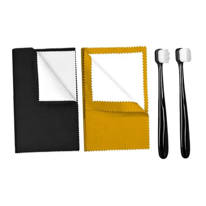 Yiju 2 Pieces Jewelry Cleaning Cloth Silver Cleaning Cloth Kit Silver Jewellery Cleaner Kit Double Sided Use Multifunctional with 2 Brush Flannel PP, Black and Yellow - color: Black and Yellow