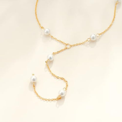 Pearl Necklaces for Women - 14K Gold Plated Y-Shaped Choker Necklace for Women, Gold Jewelry Beaded Necklace Gifts for Teens - color: Y-Pearl-5