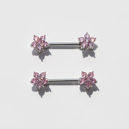 BSJ4U Nipple Piercing Jewelry 14G Stainless Steel Nipple Rings for Women Heart Butterfly Flower Bow Nipple Barbells - color: Pink CZ Nipple Piercing Jewelry