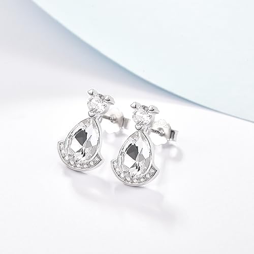 Birthstone Teardrop Crystal Stud Earrings for Women 925 Sterling Silver Solitaire Studs Halo Earrings for Birthday Gifts Teardrop Earrings for women - style: D April