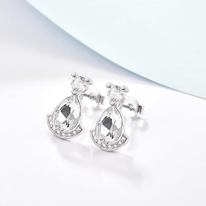Birthstone Teardrop Crystal Stud Earrings for Women 925 Sterling Silver Solitaire Studs Halo Earrings for Birthday Gifts Teardrop Earrings for women - style: D April