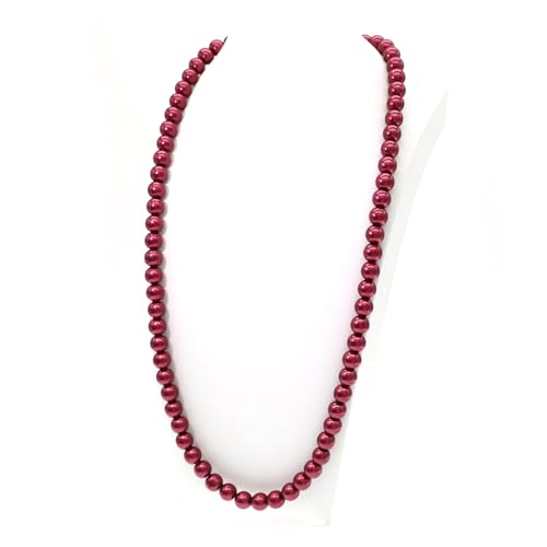 AAA+ Simulated Pearl Strand Necklace Colorful 10mm Pearls Choker Necklaces for Women 1920s Long Costume Jewelry Gift - color: long pearl necklace Burgandy 24 Inches