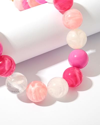 Chunky Beaded Choker Necklace for Women Boho Statement Necklace with Large Pearl Blue Brown Tone Resin Beads Summer Beach Jewelry Gifts - color: Mix Pink