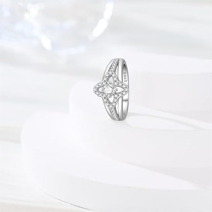 KUNSIR 925 Sterling Silver Rings Classic Cubic Zirconia Eternity Promise Statement Anniversary Wedding Bands Engagement Rings for Women Infinity Forever Love Ring Size 7-9 - style: Four Leaf Clover Ring