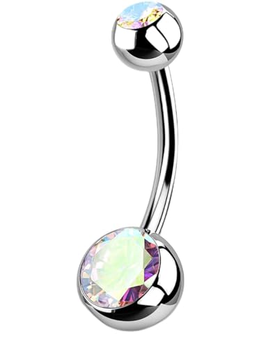 OUFER Titanium Belly Button Rings, Internally Threaded Belly Ring, Round CZ Navel Rings for Women Men - color: AB CZ, size: 1.6*12MM