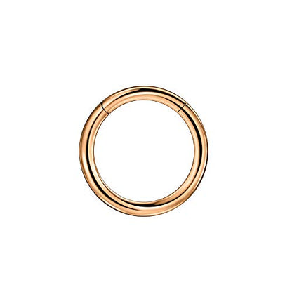 316L Surgical Steel Hypoallergenic Hinged Nose Ring Hoop for Women & Men | Seamless Clasp, Used in Nostril, septum, lip, and all ear piercings. 20 Gauge to 6 Gauge, Inner Diameter 5mm to 22mm - color: 18k rose gold-plated, size: 8 Gauge 14mm
