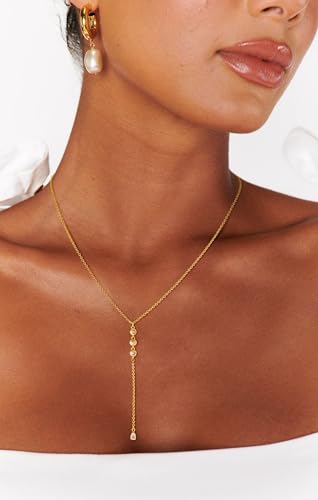 Lariat Gold Necklaces for Women Trendy Dainty Long Necklace 14k Gold Plated/Silver Layered Drop Beaded Chain Necklaces Y-shaped Pendant Necklace Simple Gold Jewelry Gifts - color: Y Rain-Gold