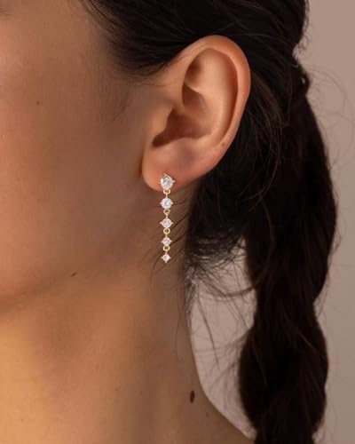Dangle Earrings for Women - 14K Gold/White Gold/Rose Gold Plated Butterfly Heart Star Hoop Chain Long Tassel Cubic Zirconia CZ Dangle Earrings - color: Thin Line 181