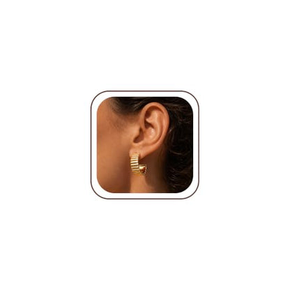 Robaice Chunky Huggie Earring for Women，14K Gold Plated Hoop Earrings | Gold Huggie 925 Sterling Silver Post Earrings, Statement Trendy Hoop Earring，Fashion Lightweight Jewelry Gifts for Women - color: Gold-C