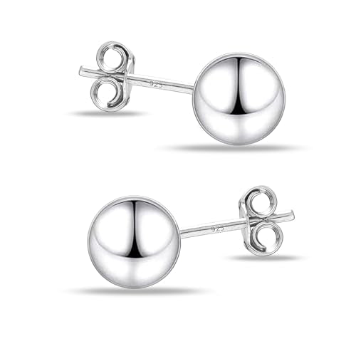 Charmsy 925 Sterling Silver Ball Post Stud Earrings for Women | Round Hammered Lightweight Disco Classic Ball Stud Earring for Women Teen | Sizes 3mm-11mm - style: 7mm-Classic