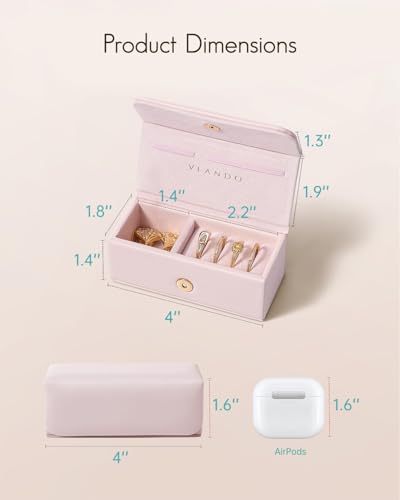 VLANDO Small Travel Jewelry Case,Gifts for Women Bridesmaid,Tangle-Free Jewelry Organizer for Rings Earrings Necklaces, Vegan Leather, Magnetic Closure, Gift Ready-Pink - color: Pink