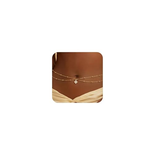 14K Gold Plated Waist Chain for Women, Layered Belly Belt Chains Beach Waist Beads Chain Waterproof Body Chain Summer Jewelry Accessories for Women - style: GD-3