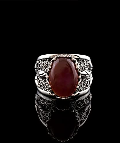Filigranist 925 Sterling Silver Filigree Art Lace Embroidery Tulip Detailed Gemstone Women Cocktail Ring, Luxurious Gift Boxed - color: Carnelian
