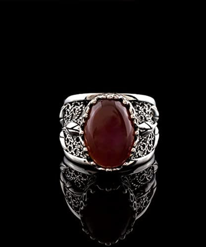 Filigranist 925 Sterling Silver Filigree Art Lace Embroidery Tulip Detailed Gemstone Women Cocktail Ring, Luxurious Gift Boxed - color: Carnelian