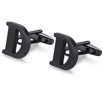 HONEY BEAR Initial Letter Cufflinks for Men Wedding Business | Personalized, Tarnish-Resistant, Steel-Plated Copper Base, Gift Box, for Groomsmen, Father, Husband, Anniversary - style: D Black