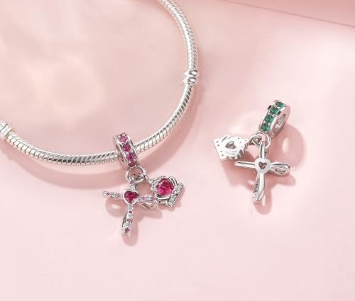 Silver Cross Birthstones Charm Fit for Pandora Charms Bracelet Crown Dangle Charms Beads Birthday Jewelry Gifts for Women - style: July