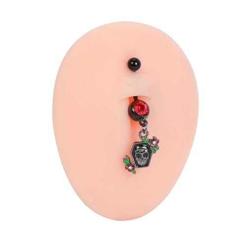 14G Surgical Stainless Steel Dangle Belly Button Rings for Women Belly Ring Dangling Piercing Jewelry CZ Snake lizard Skull Spider bat Halloween Party Punk Rock - style: Rose Skeleton