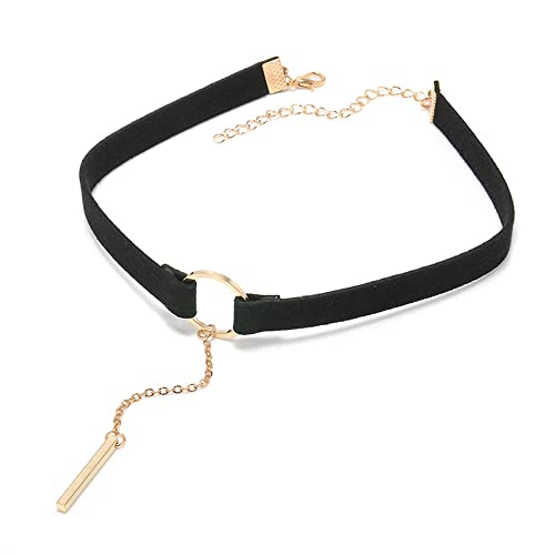 PAMTIER Womens Black Velvet Circle Round Chrams Pendant Ribbon Gothic Collar Choker Necklace with Beads - color: Font Pendant Gold