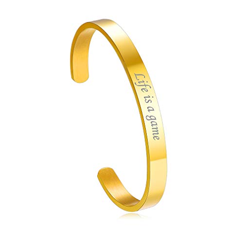 Custom4U Personalized Cuff Bracelets for Women Custom Name Bangle Bracelet | Inspirational Words Text Any Message Engraved Memory Jewelry Customized Gifts for Women BFF (Gift Box) - color: 6.1-gold Color