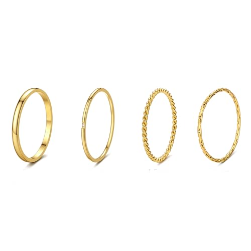 Stackable Rings for Women Non Tarnish Gold Knuckle Ring Set | Stainless steel thin bands for stacking and knuckle wear non tarnish gold statement rings