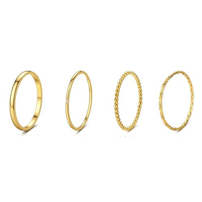Stackable Rings for Women Non Tarnish Gold Knuckle Ring Set | Stainless steel thin bands for stacking and knuckle wear non tarnish gold statement rings