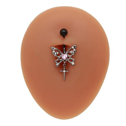 14G Black Butterfly Cross Dangle Belly Button Rings for Women 316L Surgical Steel Belly Curved Barbell Pink CZ Crystal Belly Navel Rings Navel Piercing Jewelry