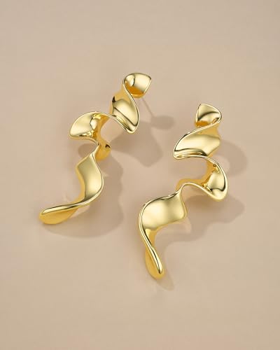 Big Silver Plated Spiral Dressy Fashion Geometric Statement Earrings for Women by SNGIA, Large Chunky Trendy Vintage Drop Dangle Boho Earrings Jewelry Gifts. - style: 18K Gold Plated