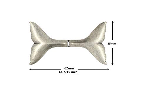 bezelry 3 Pairs Whale Tail Cape or Cloak Clasp Fasteners. 62mm x 35mm Fastened. Sew On Hooks and Eyes Cardigan Clip (Antique Silver) - color: Antique Silver