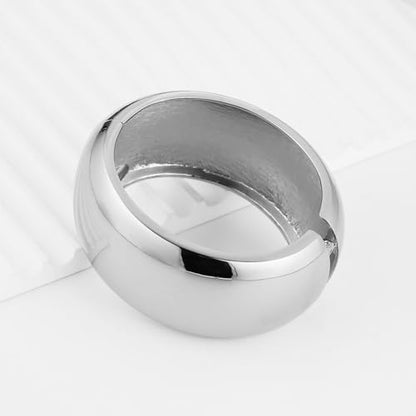HZMAN Chunky Gold Cuff Bracelets for Women Thick Wide Bangle Bracelet Hammered Open Hinge Wrist Cuff Bracelet Jewelry Gift - color: 05.Round Polished Silver