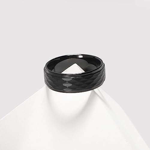 King Will Hammered 8mm Silver Tungsten Ring Hammer Men Wedding Band Comfort Fit - color: Black Step Edge