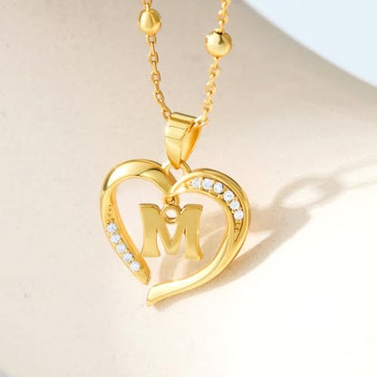 Cicy Bell Womens Heart Initial Necklace 18k Gold Plated | Personalized Letter Pendant, 17.7'' with 2'' Extender - color: Style 2-M-Gold