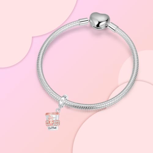 Family Love Mother Daughter Grandma Charm 925 Sterling Silver fits Bracelets Necklace Pendant Bead Charms Jewelry Gift for Women Family Friends - color: Coffee Cup Charm-A