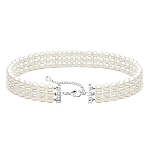 Zeffy Pearl Necklace 4MM/6MM/8MM Dainty Round Imitation Pearl Choker Necklace Wedding Pearl Necklace Delicate Jewelry for Women Simple Bridesmaid Jewelry Gifts - style: 6mm Three-layer Pearl Choke(16"+2)