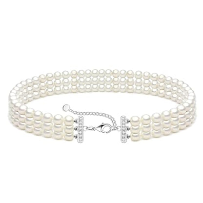 Zeffy Pearl Necklace 4MM/6MM/8MM Dainty Round Imitation Pearl Choker Necklace Wedding Pearl Necklace Delicate Jewelry for Women Simple Bridesmaid Jewelry Gifts - style: 6mm Three-layer Pearl Choke(16"+2)