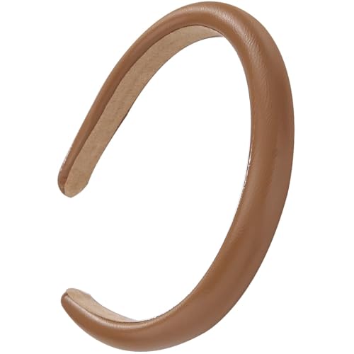 3 Pcs Padded Headbands for Women, Solid Color Leather Headbands, Fashion Headwear, Girls Women Hair Accessories (Black + white + brown)
