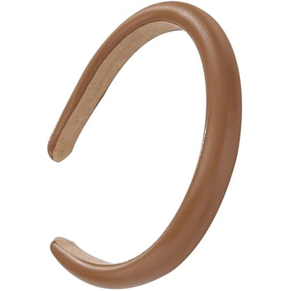 3 Pcs Padded Headbands for Women, Solid Color Leather Headbands, Fashion Headwear, Girls Women Hair Accessories (Black + white + brown)