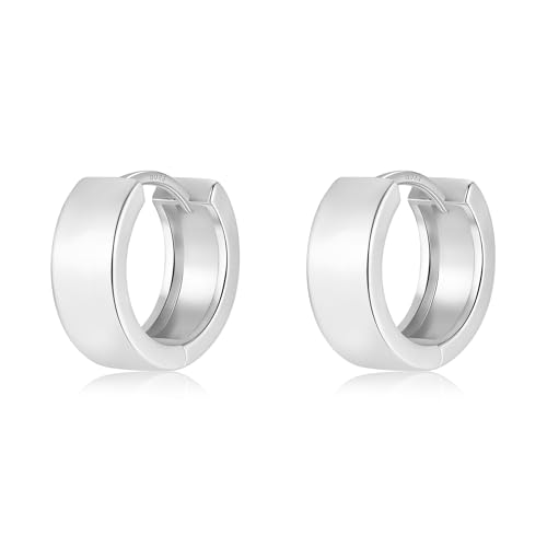 Simple Small Huggie Earrings for Women Trendy Wide Chunky Hoops | 925 Sterling Silver Post, 14K Gold or Silver Plated, Hypoallergenic Mini Cartilage Earring, Thick Hoop Earrings - color: Silver, size: 10mm