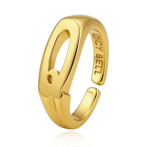 Cicy Bell Initial Rings for Women 18k Gold Plated Adjustable Rings | Open Signet Rings, Bold Letter, Personalized Engraved, For Party - color: Initial-Q