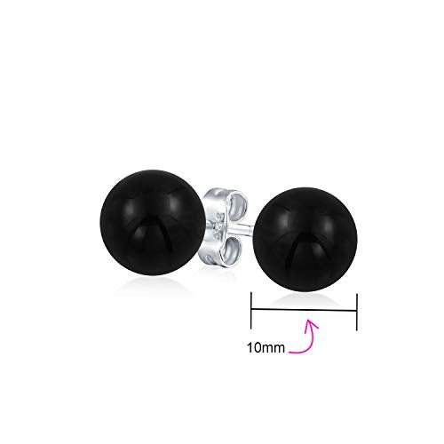 Classic Birthstones Gemstone 10MM Ball Stud Earrings .925 Sterling Silver - color: Black Onyx