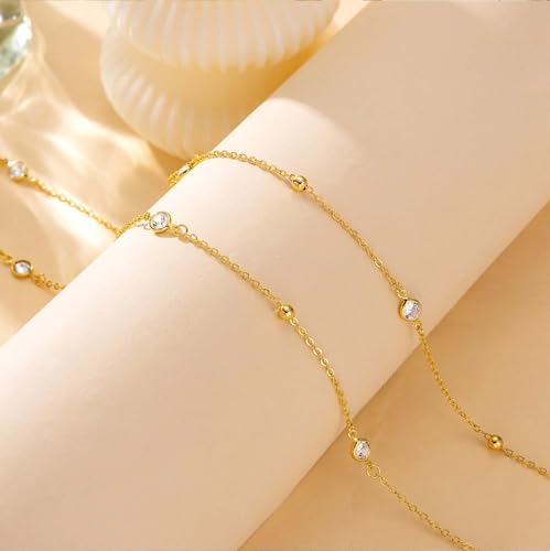 CHESKY Waist Beads for Women, Dainty 14k Gold Plated Waist Chain Beach Accessories Cute Belly Chain Body Chain Gold Chain Belts for Women Summer Beach Jewelry for Womens Gifts Rave Outfits for Womens - style: CZ beads-gold