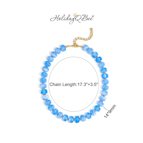 Beaded necklace for Women Boho Bead Gemstone Chunky Necklace Big Bead Necklace Fashion Trendy Summer Necklaces Jewelry Gifts - color: Light Blue