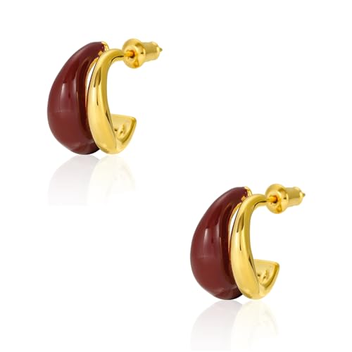 Chunky Resin Teardrop Earrings, 18K Gold Acrylic Resin Drop Hoops，Hypoallergenic Fashion Jewelry for Women,18K Gold Plated Resin Drop Earrings - color: Wine Red