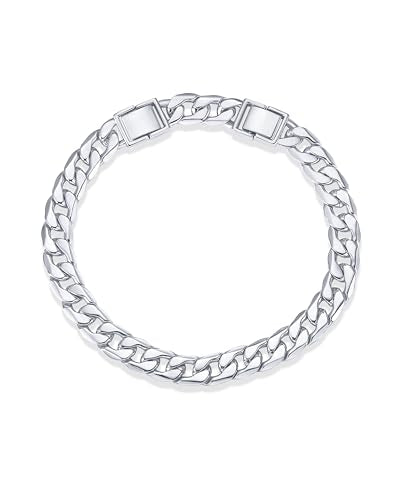 PAVOI 14K Gold Plated Chunky Curb Chain Anklet for Women | Lightweight Flat Curb Link Chain Anklets - color: White Gold