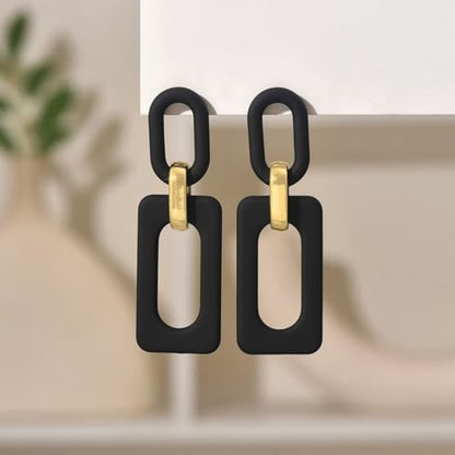 Geometric Square Earrings for Women Lightweight Colorful Color Block Acrylic Chunky Geometric Rectangle Oval Link Chain Statement Earring - style: Black Rectangle