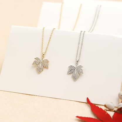 Jean Beau Dainty Pendant Necklaces for Women, Cute Chain Necklace Jewelry Gift - color: Silver Leaf
